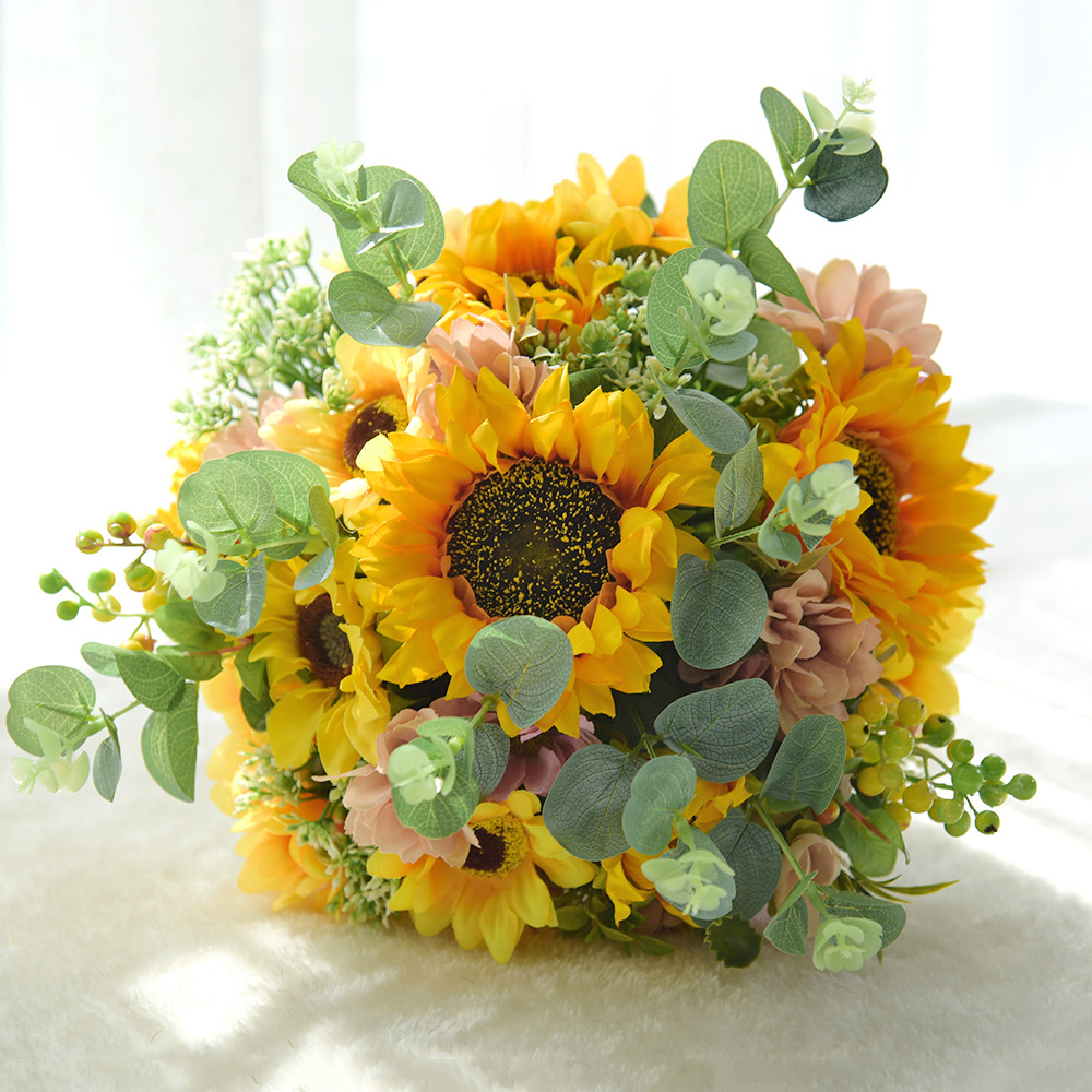 婚庆花束d812仿真花向日葵太阳花婚礼新娘手捧圣诞节礼物