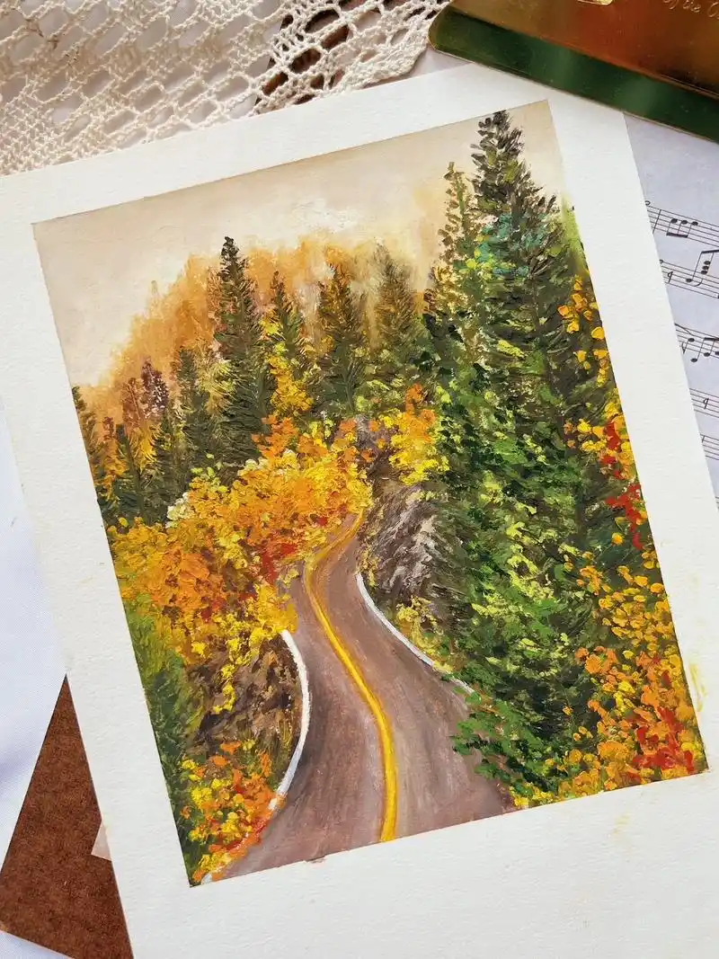 油画棒秋天再见.#油画棒 #治愈系风景 #风景画 #油画棒教 - 抖音