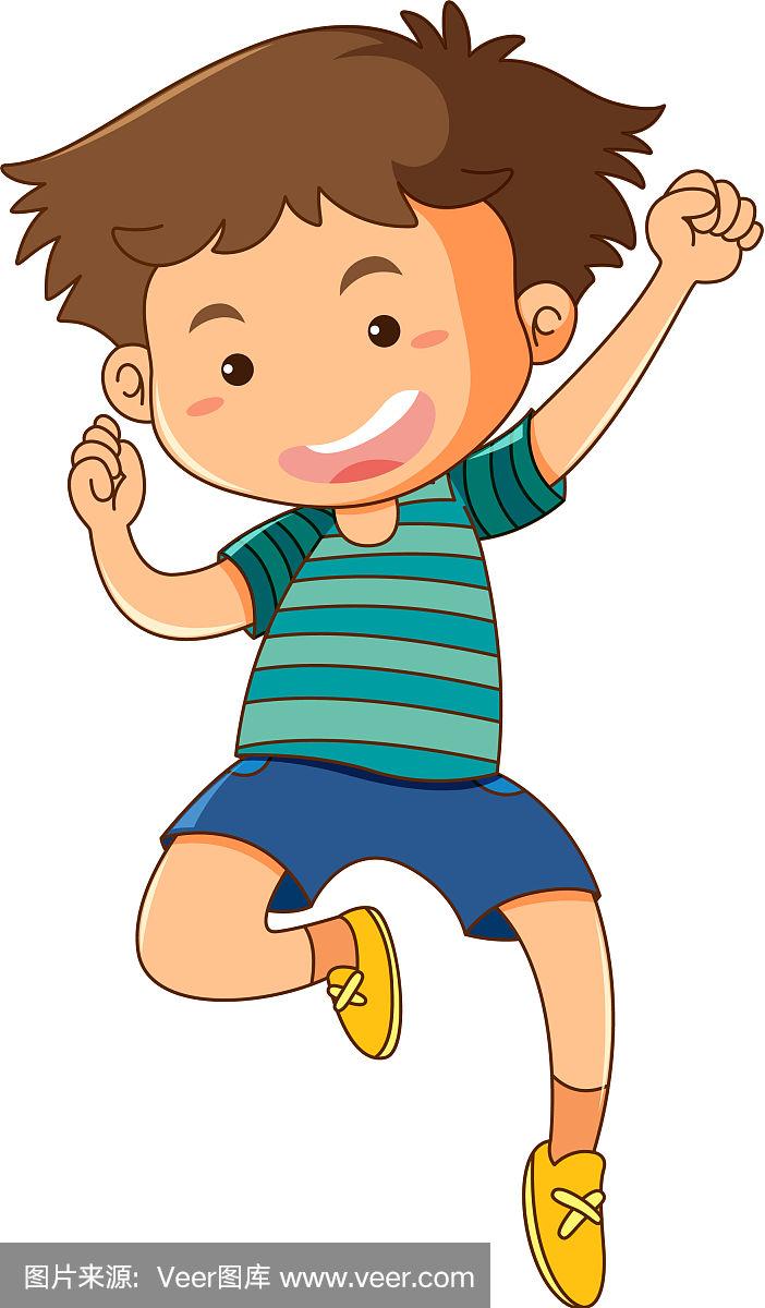小男孩在白色背景上跳起来