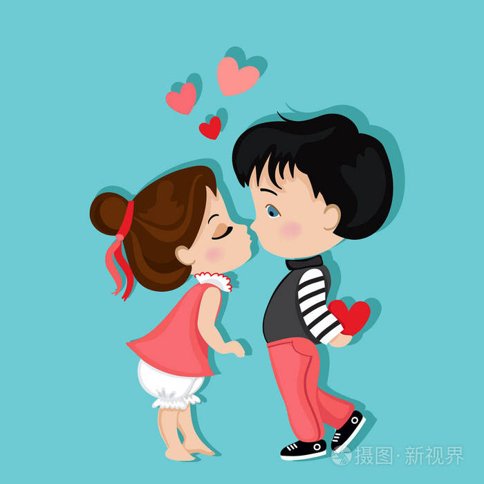 情人节那天.男孩和女孩接吻.爱卡
