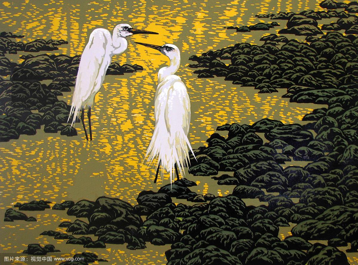 套色木刻版画《秋水》