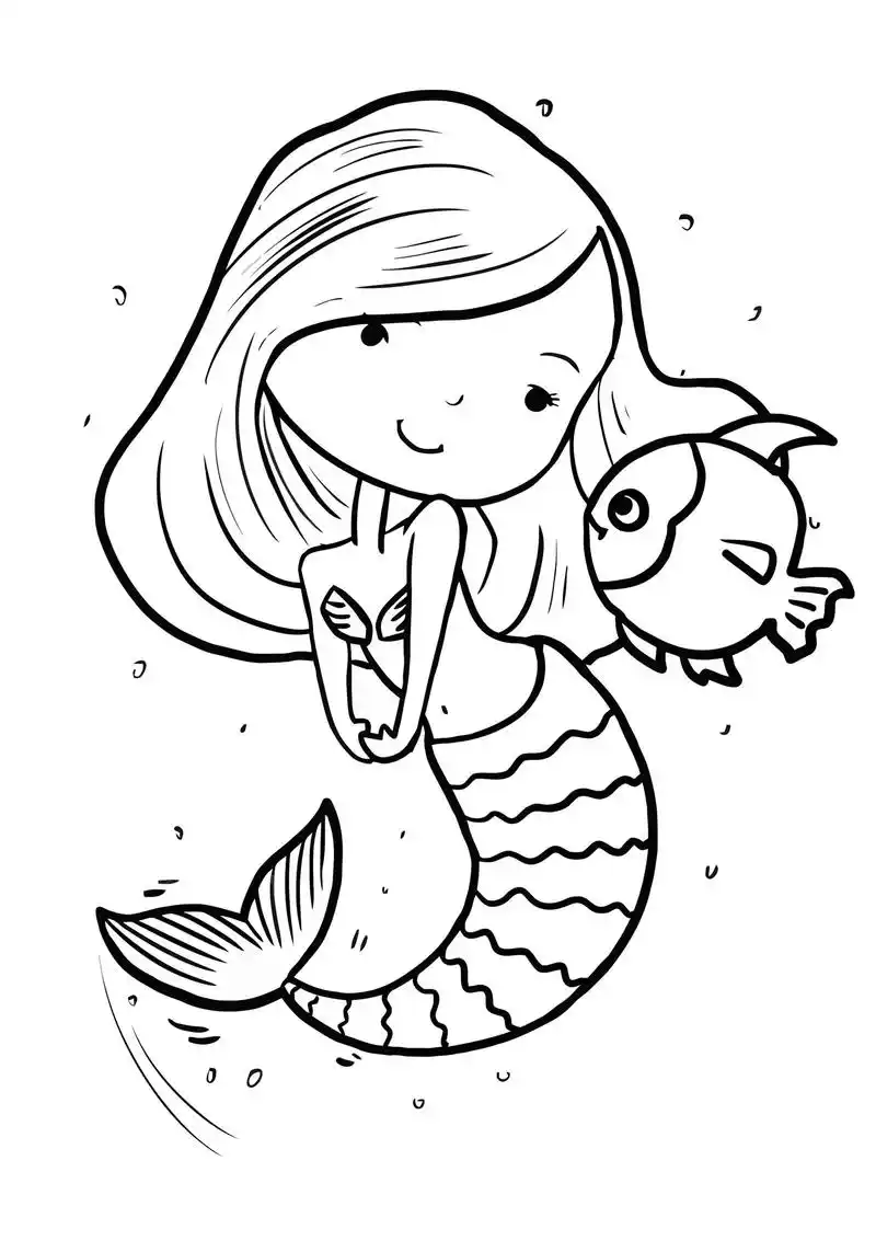 可可爱爱的小美人鱼.高清涂色线稿来啦,喜欢的收藏#儿童画 # - 抖音