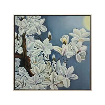 水竞家居油画手绘客厅装饰画有框画现代简约创意家装画花卉玉兰花