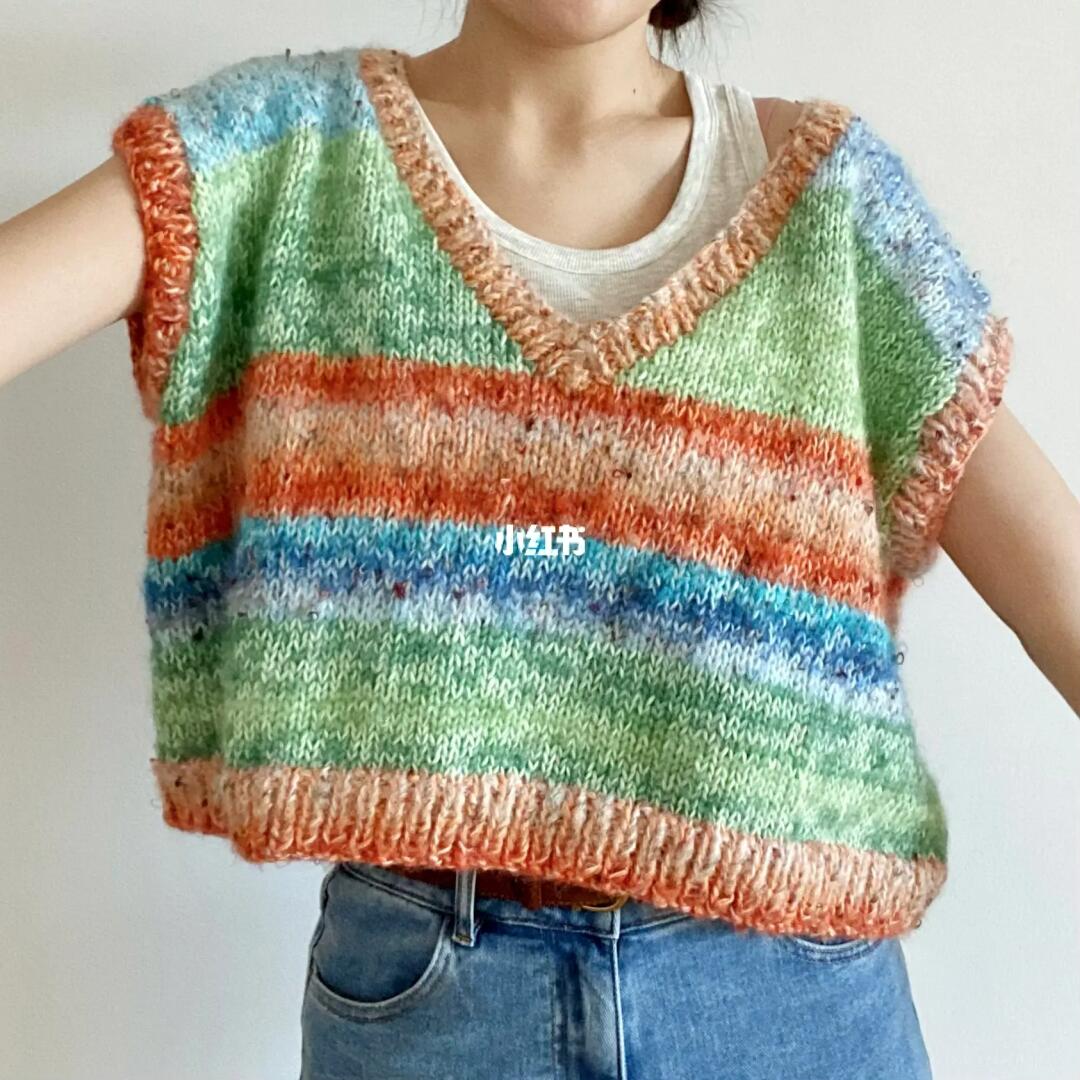 棒针编织毛衣花色v领背心(含图解)