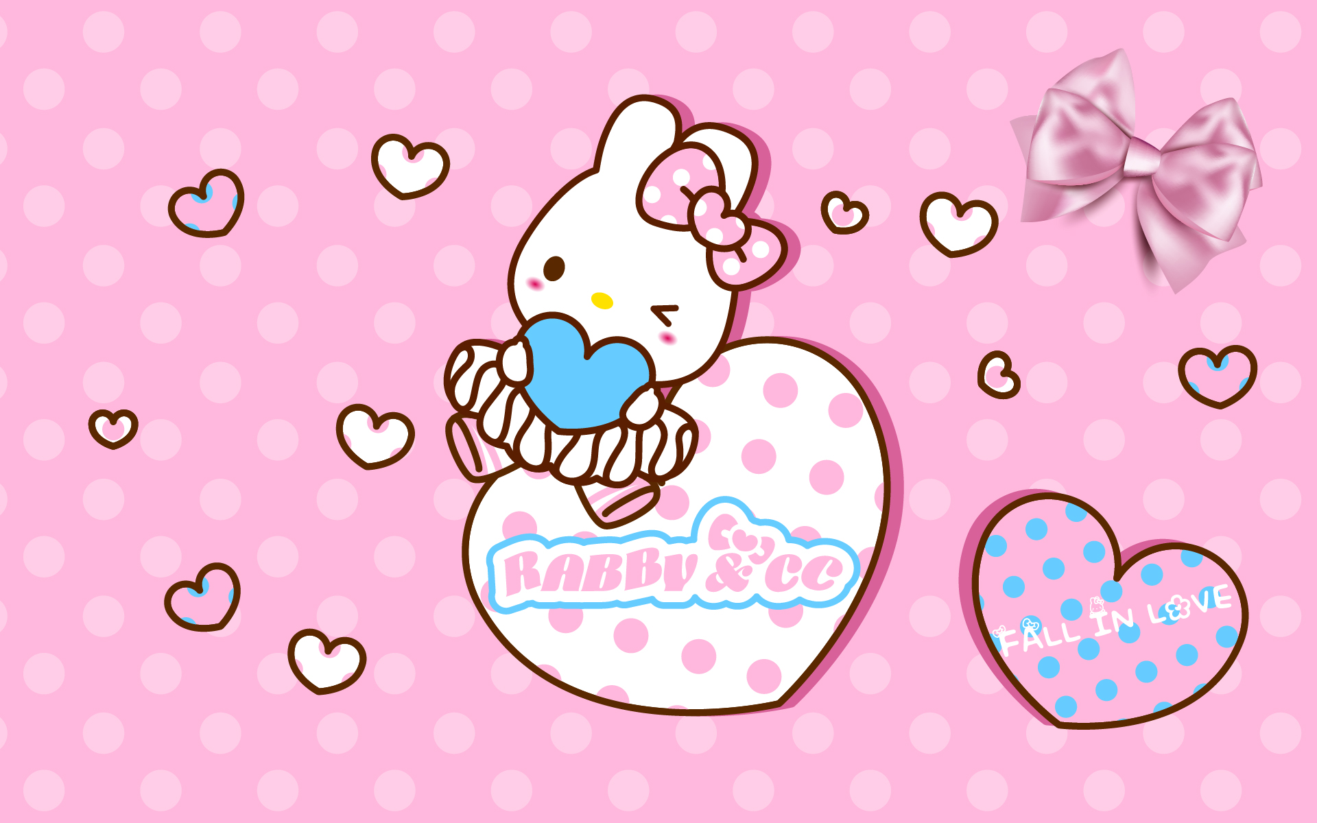 精选粉蓝爱心兔兔精美卡通桌面壁纸12下载