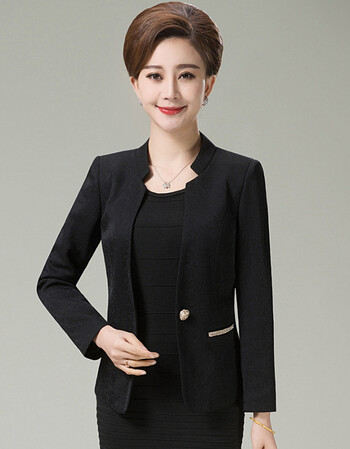 春秋季女装小西服中年妈妈装修身立领短款外套黑色白色中老年西装