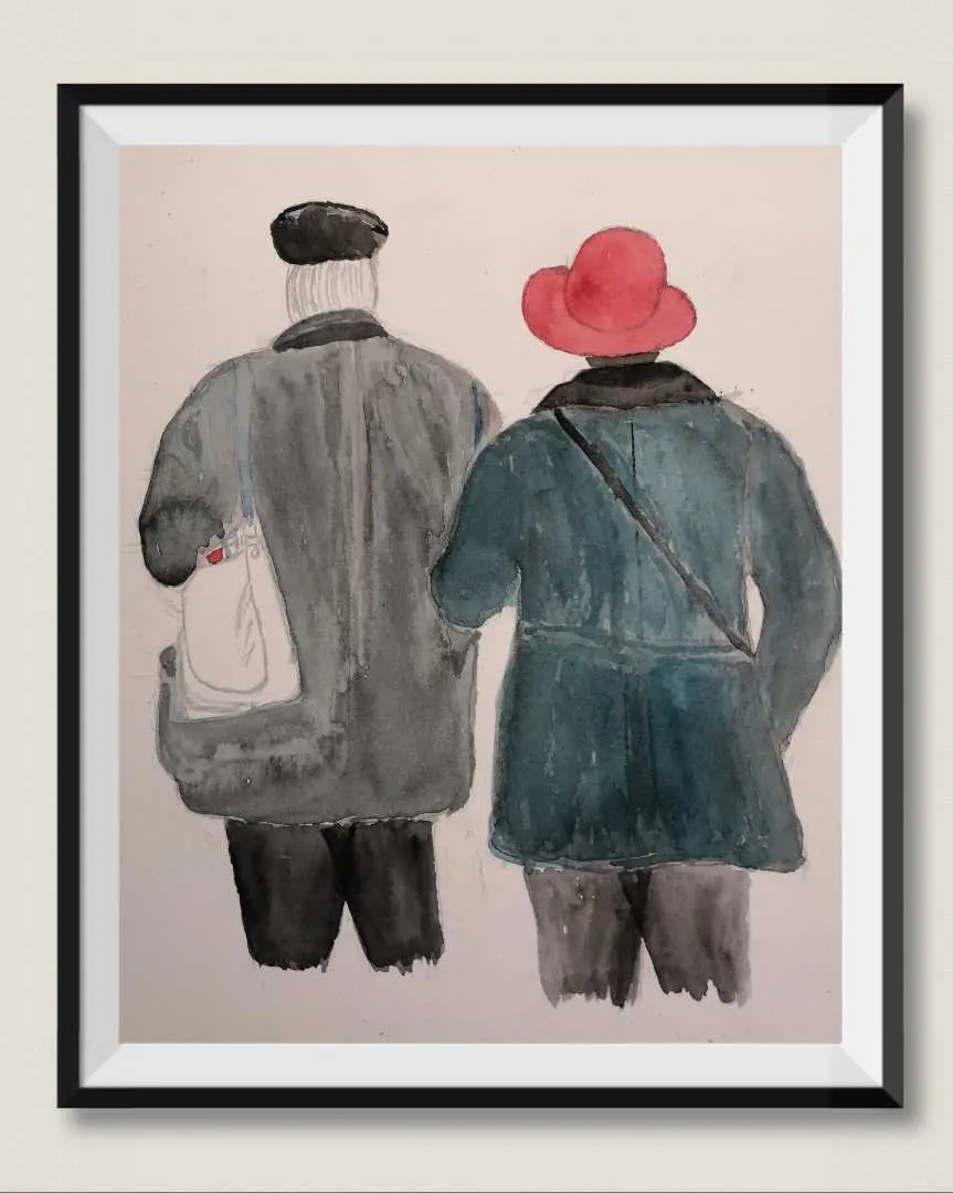 开工第二天,画画继续——《父亲母亲的背影》