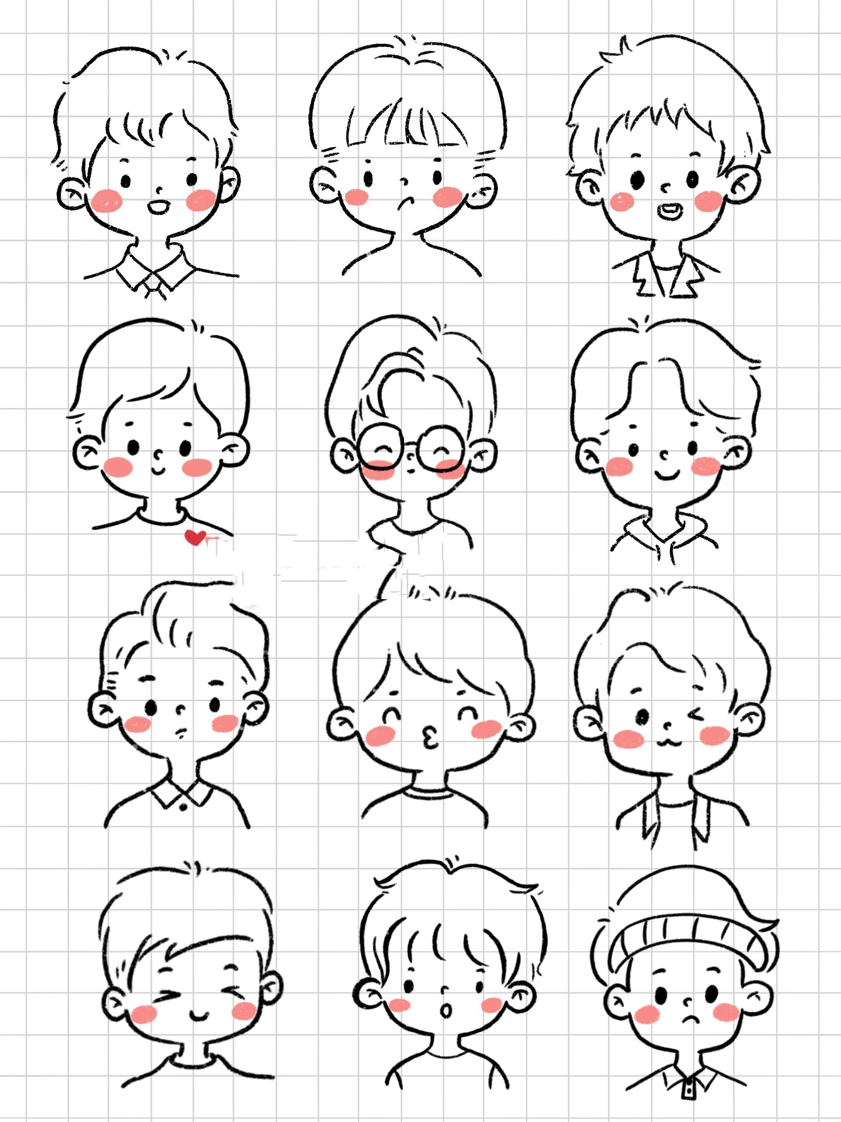 简笔画| 超可爱简单小男生人物头像简笔画 可爱男生系列 你也一起来画