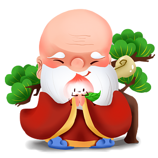 卡通可爱寿星老爷爷抱仙桃