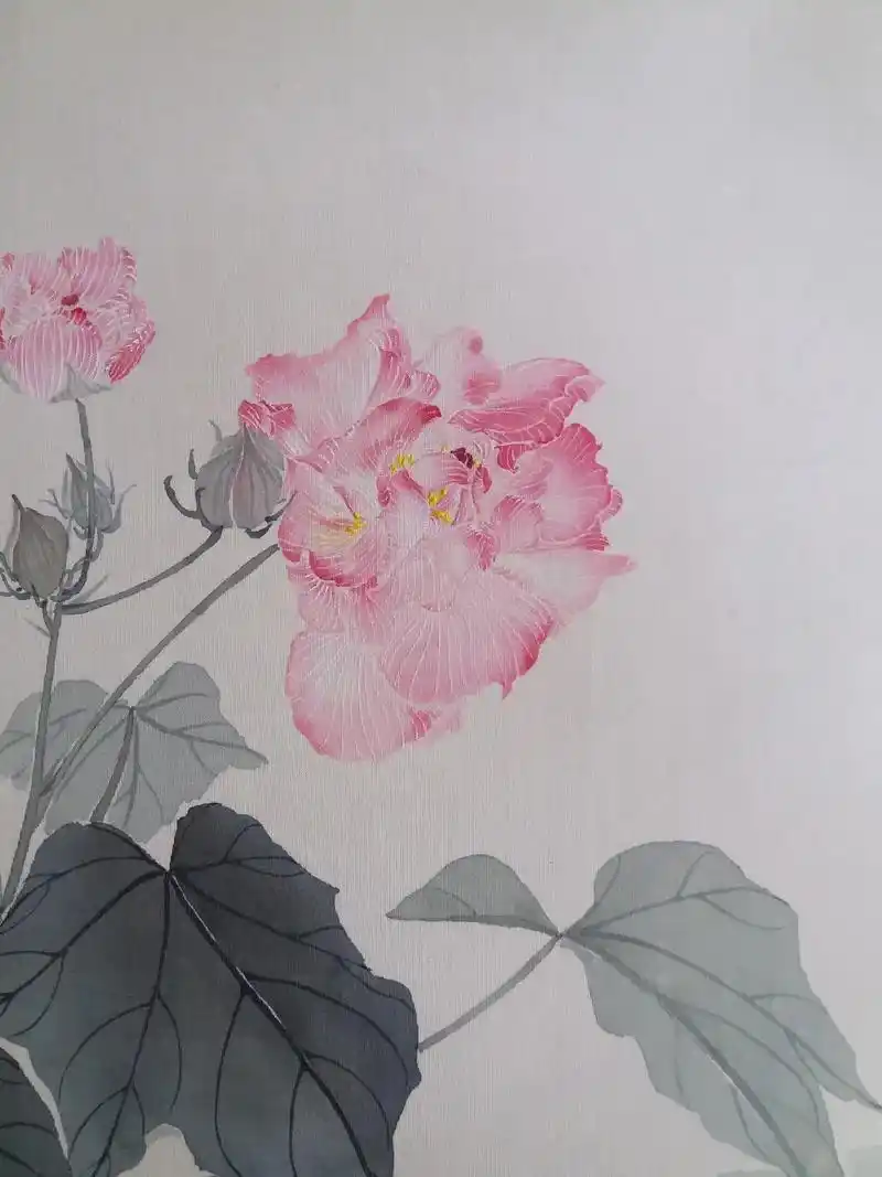 没骨画/芙蓉花长卷局部#没骨 #抖音图文来了中国最牛 #国画 - 抖音
