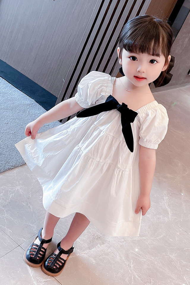 女童公主裙2021夏装新款洋气白色连衣裙网红小女孩泡泡袖裙子
