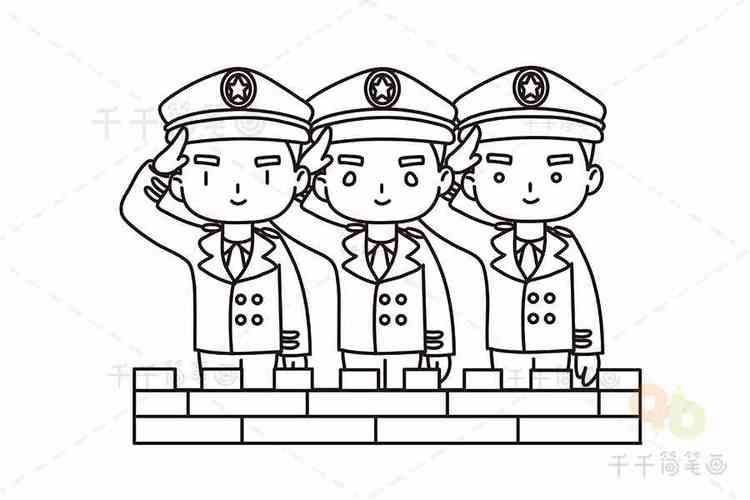 敬礼建国70周年儿童学画海军简笔画军人简笔画国庆情侣人物简笔画军人