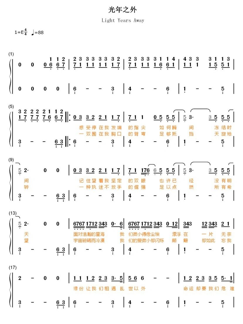 《光年之外》钢琴简谱分享~ 今天是打工人假期最后一天了 明天就要