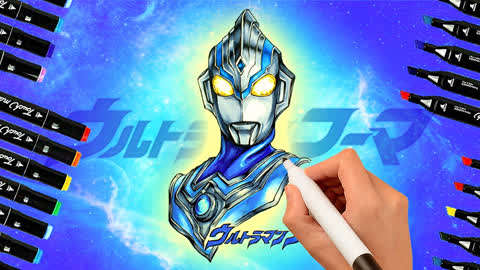 一起来画奥特曼  :风马奥特曼上色过程,像风一样的蓝色忍者,这个人设