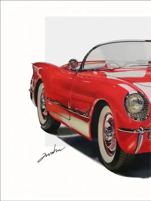 笔记灵感  #手绘  #马克笔手绘  #复古老爷车  #科尔维特  #上海汽车