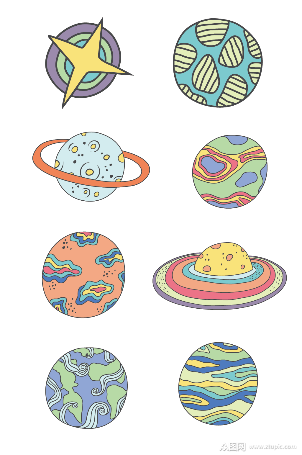 卡通手绘宇宙星球素材模板下载-编号2605353-众图网