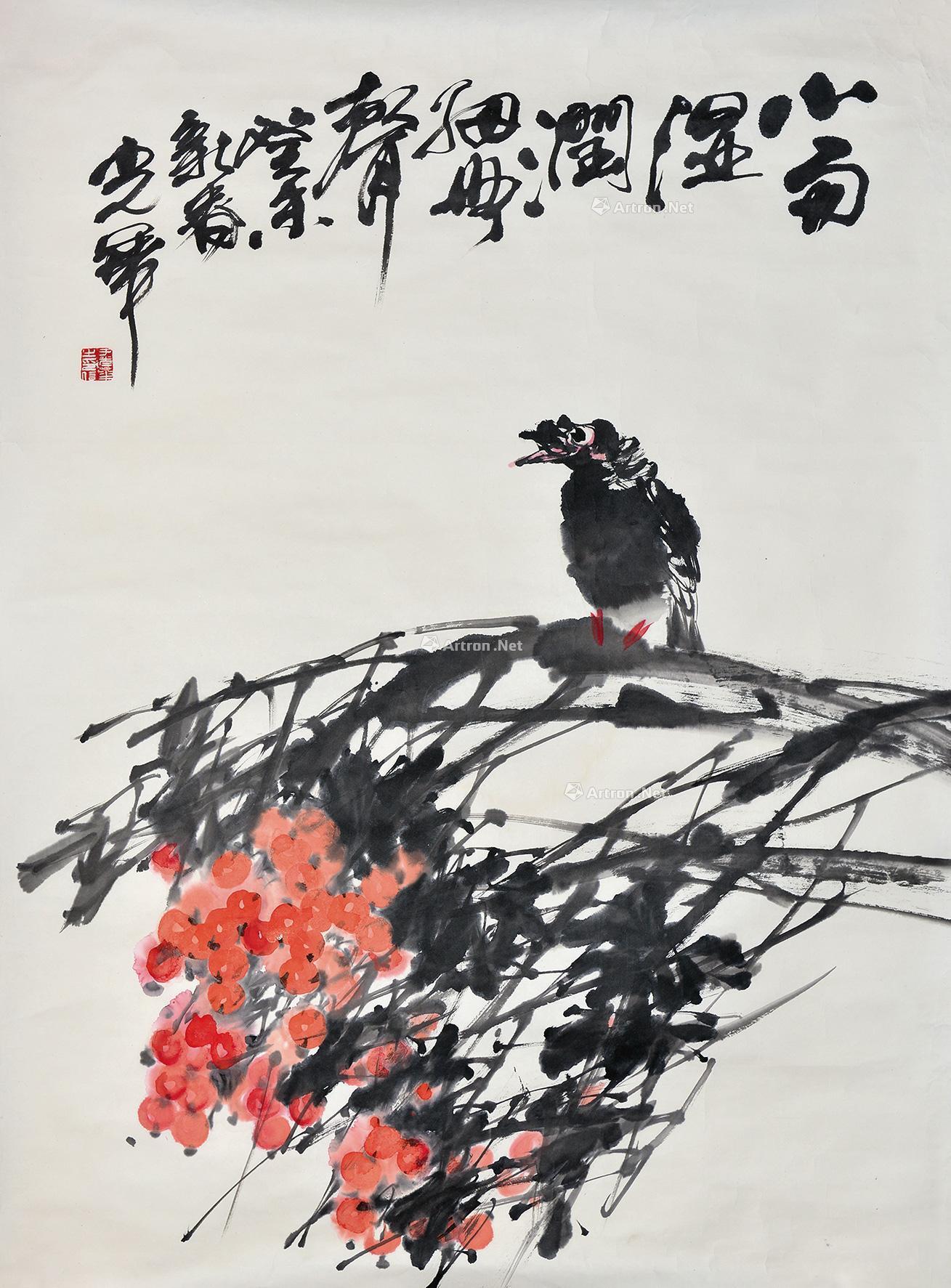 0156癸未2003年作花鸟镜片纸本