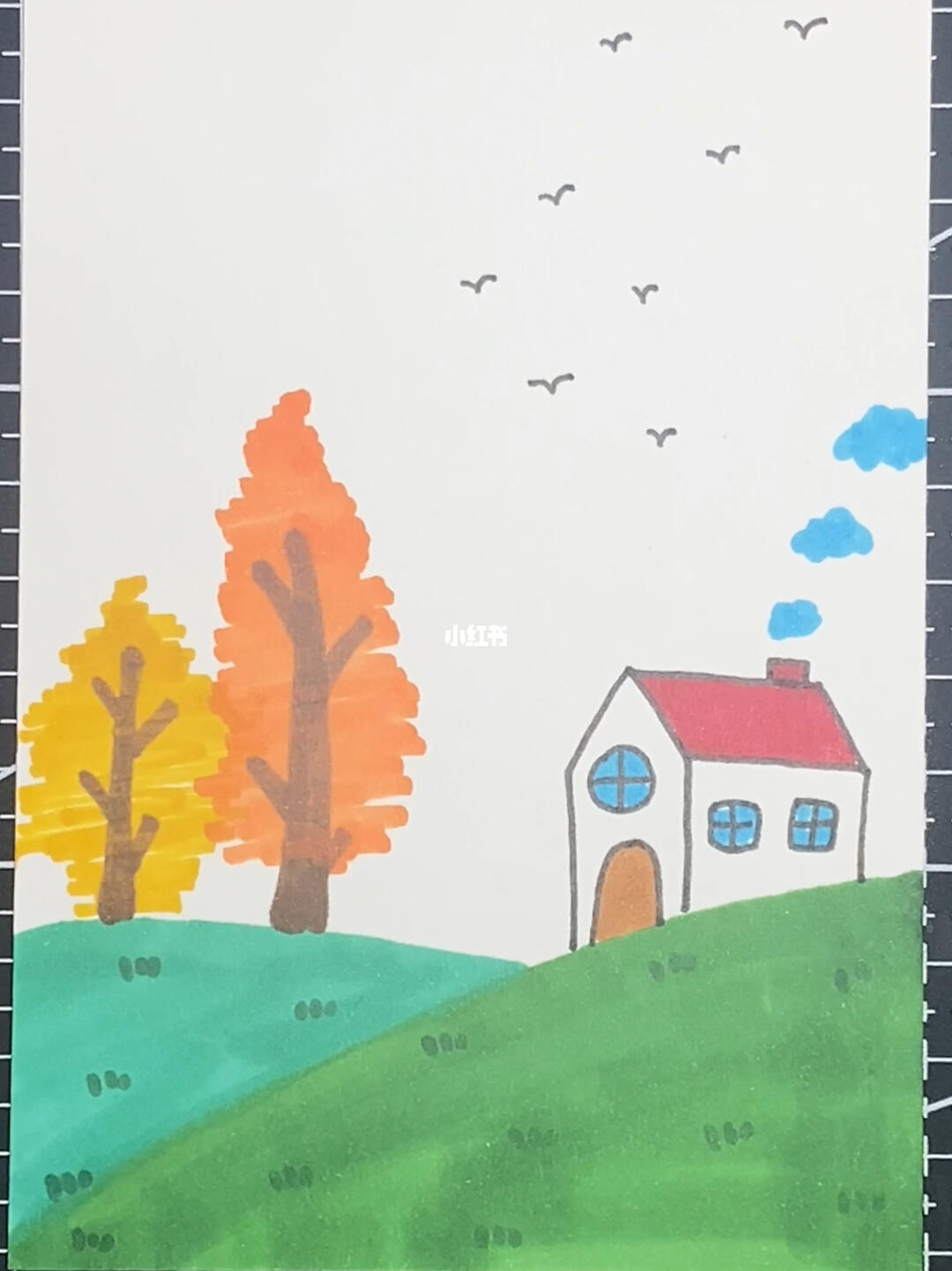 马克笔画秋天风景简笔画