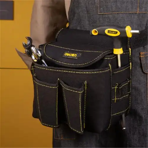 得力工具腰包维修帆布袋加厚耐磨工具袋小号多功能电工翻盖工具包