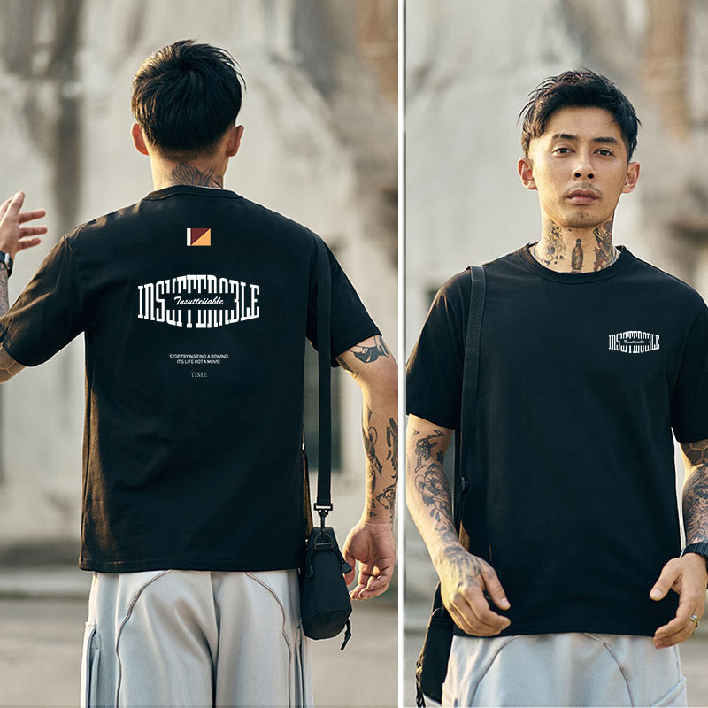 t恤男时尚潮流字母印花t恤男宽松圆领纯棉上衣 黑色 xxl 180-185cm