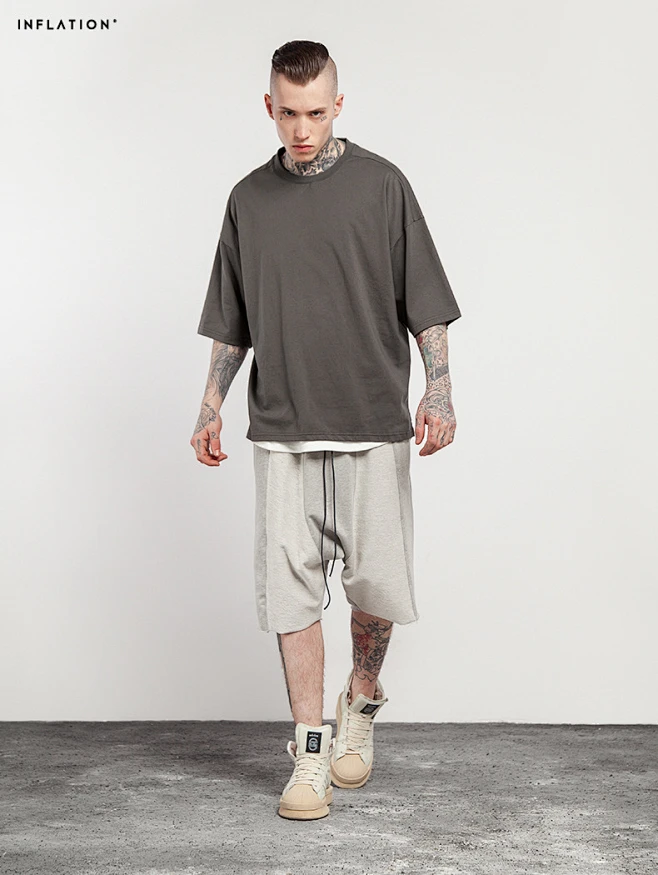 inf男装|2017春夏新款宽松oversize欧美纯色男式t恤 短袖加肥潮男
