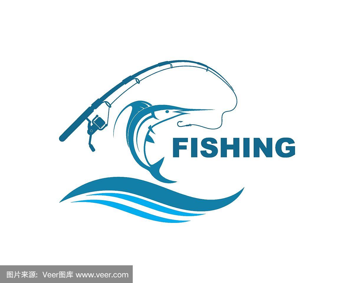 钓鱼标志图标徽章矢量插图