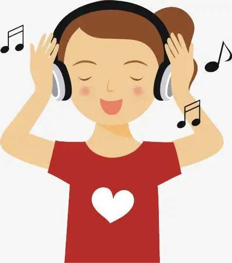 手绘听音乐的红衣女孩