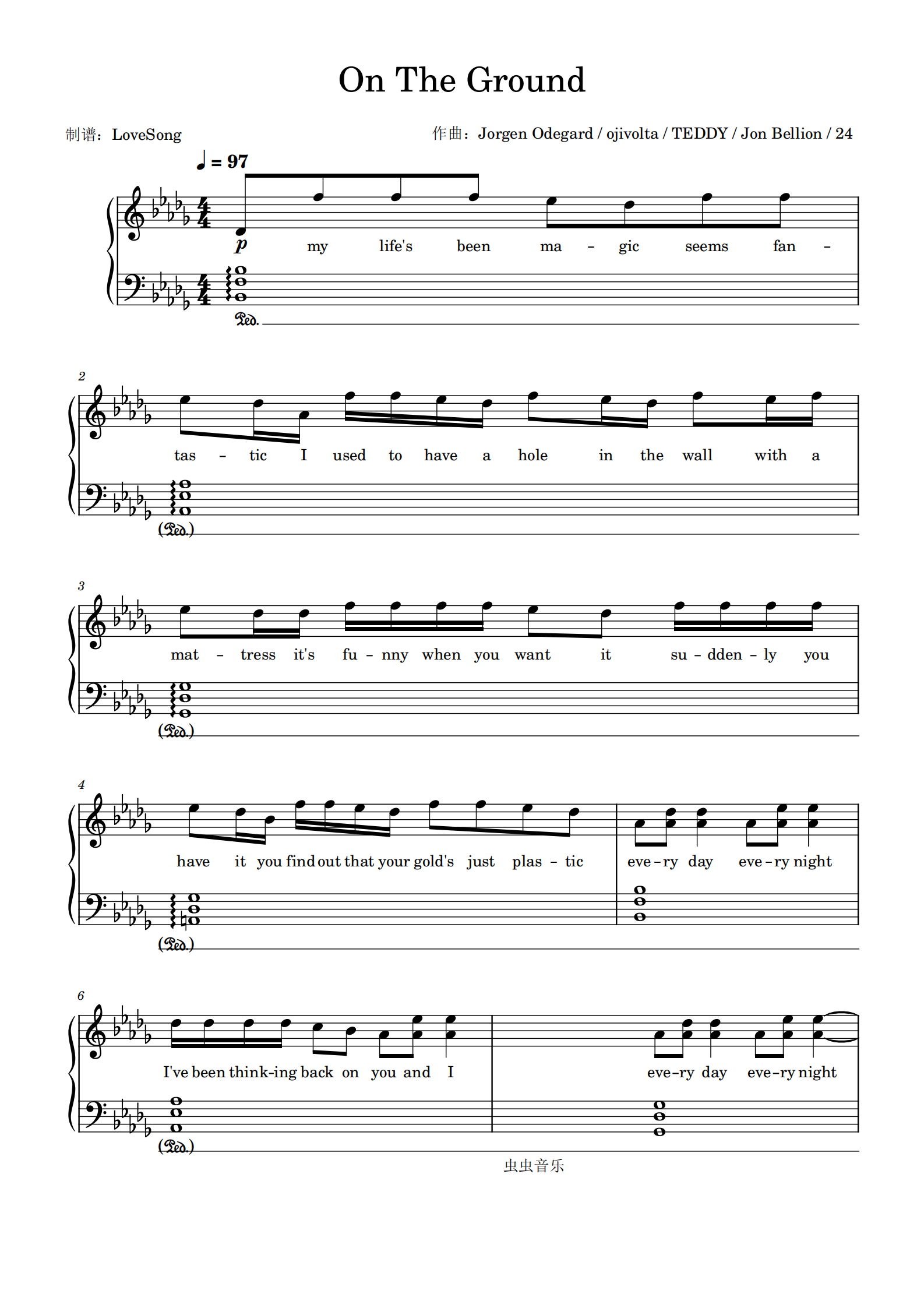 rosé on the ground 原调版钢琴谱-lovesong-虫虫钢琴