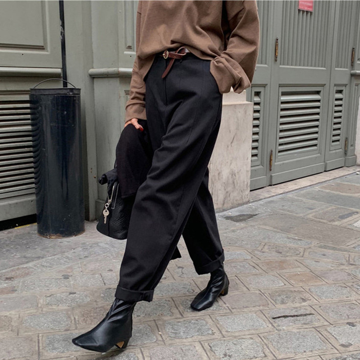 韩版简约宽松大码休闲裤太子裤女2022春秋文艺显瘦气质