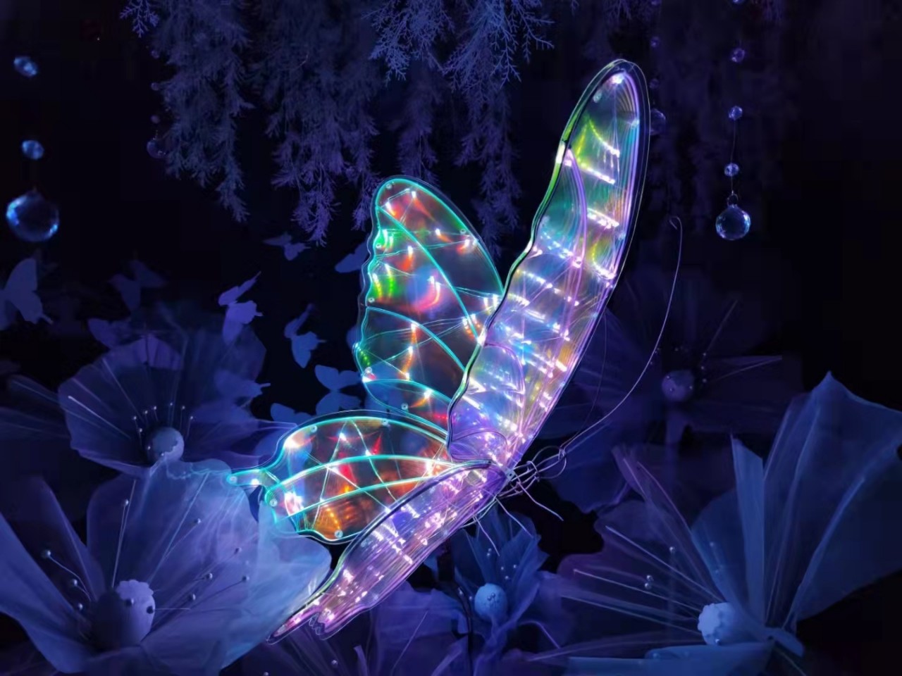 大型led机械互动会动发光蝴蝶美陈工艺品灯光节节日气氛布置装饰