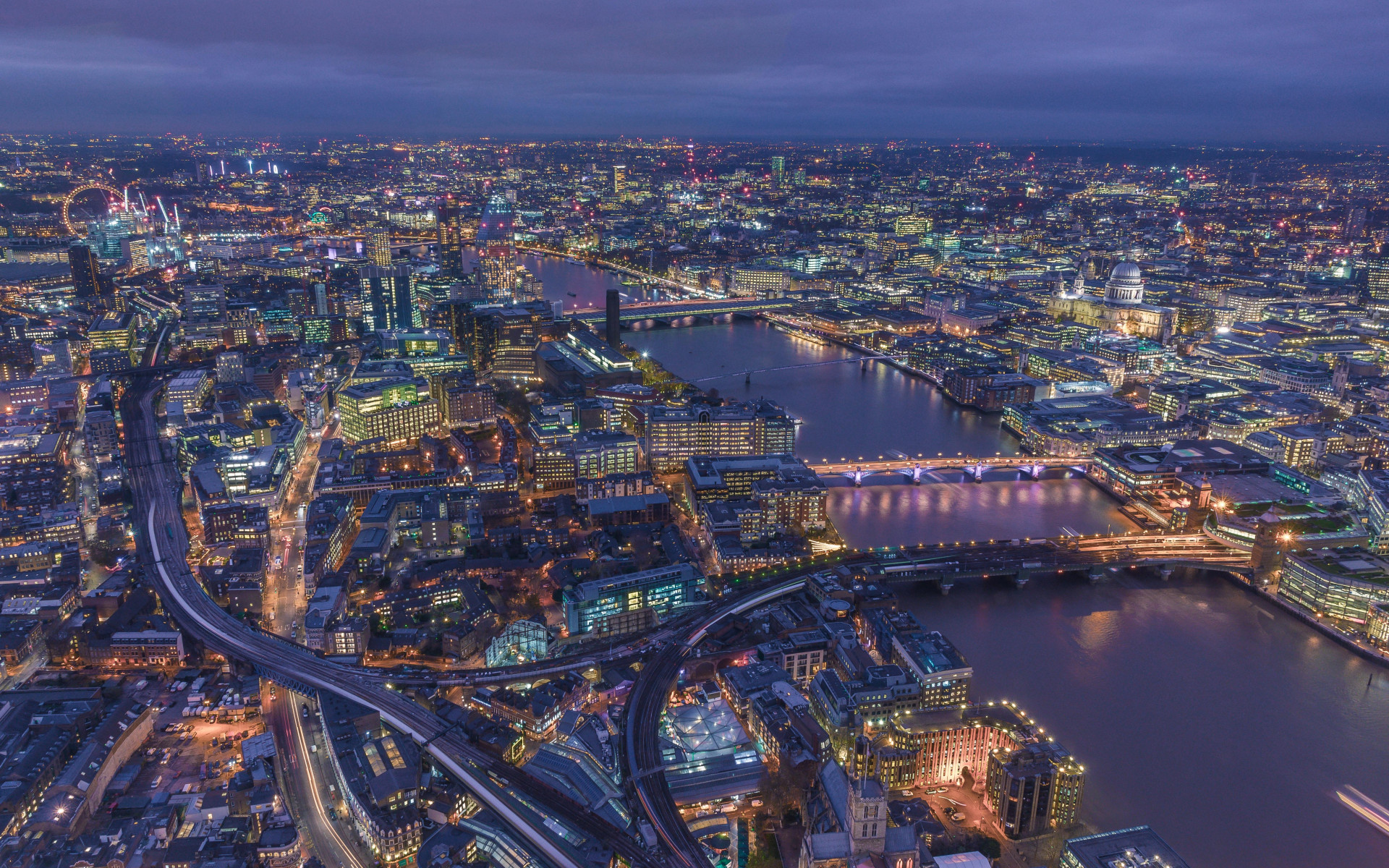 壁纸伦敦,英国,夜城,顶视图hd:宽屏:高清晰度:全屏