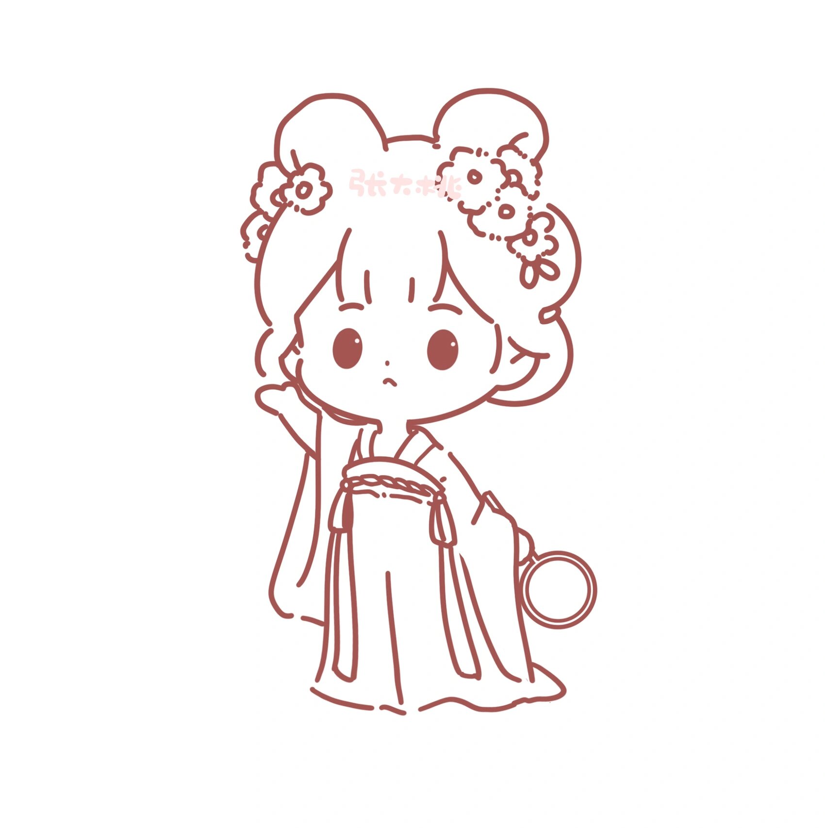 36 ootd每日穿搭/q版汉服/简笔画/附线稿 最爱的一套红色汉服来了