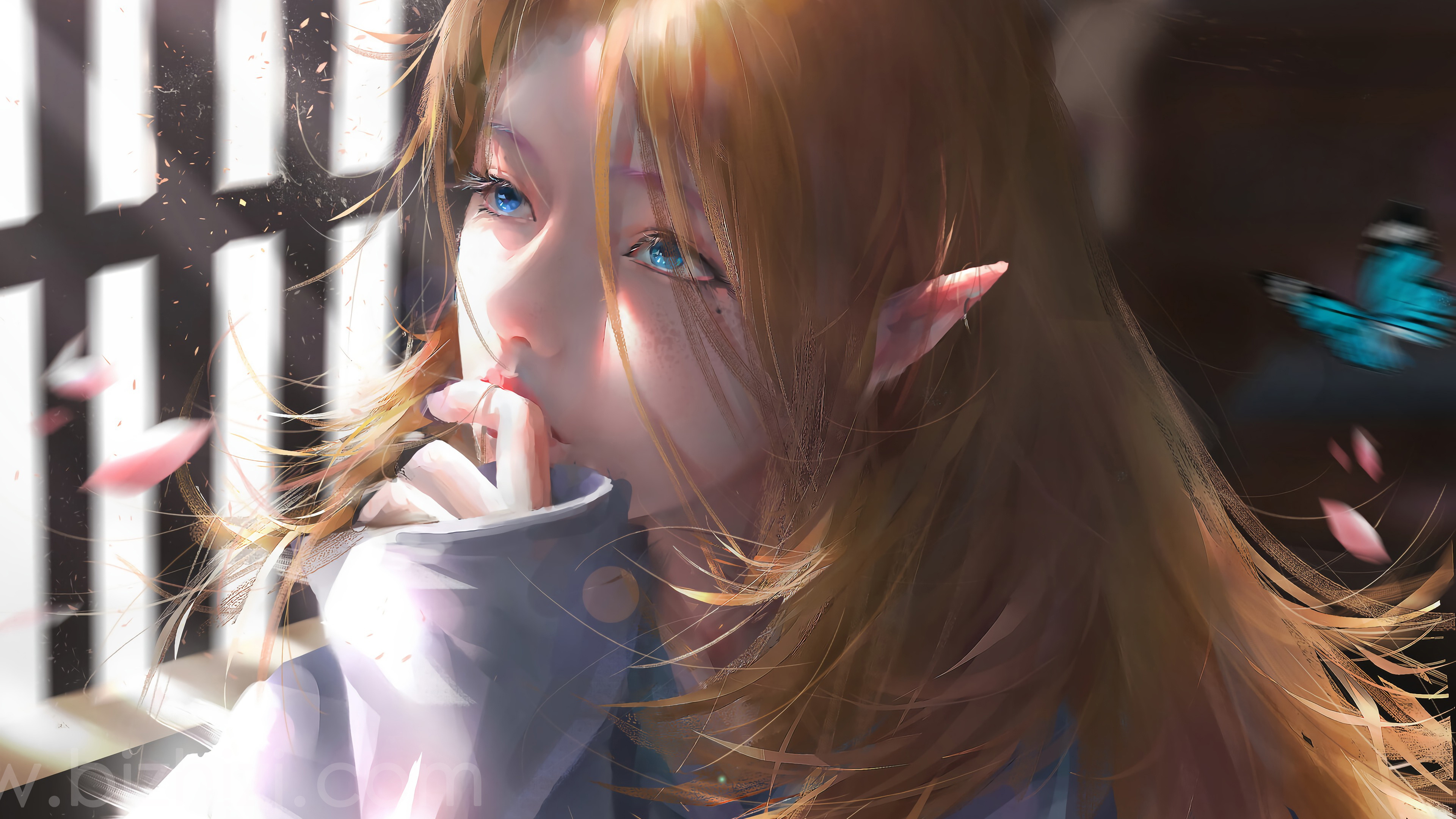 阳光透过窗户女孩唯美好看动漫美女4k壁纸