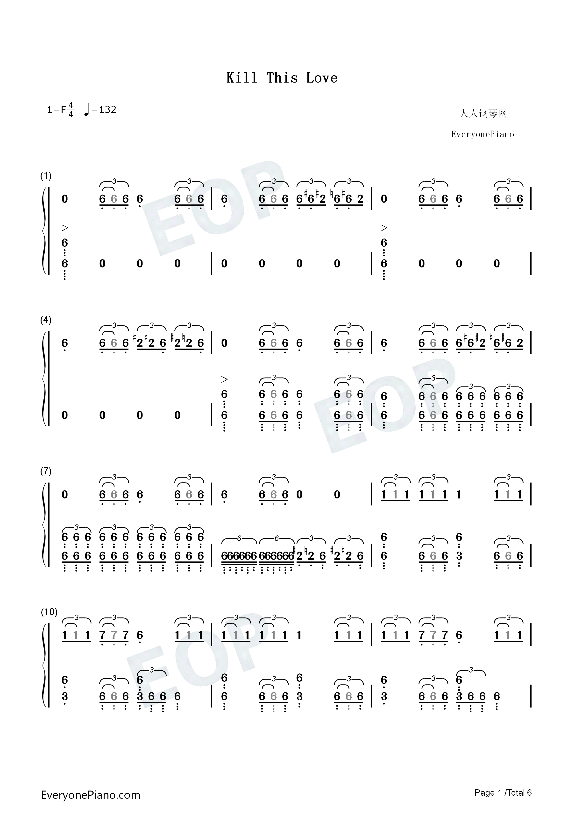 kill this love-blackpink双手简谱预览1