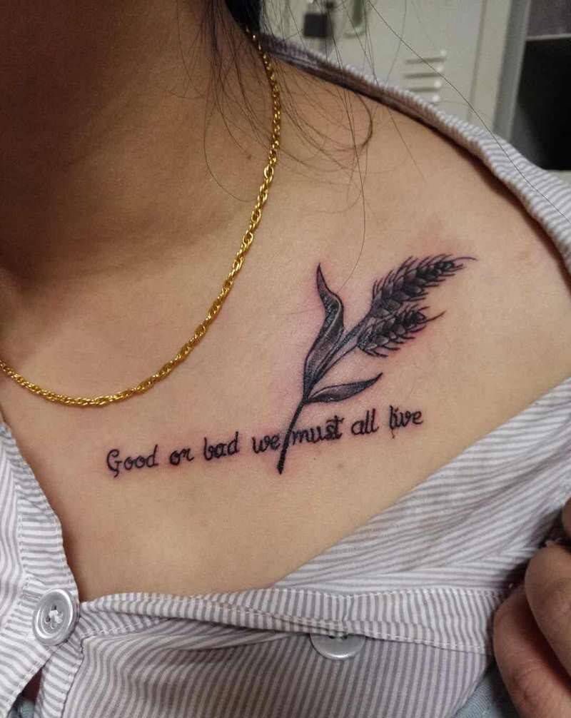 胸前麦穗纹身图片