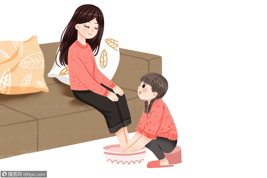 帮妈妈洗脚的女孩