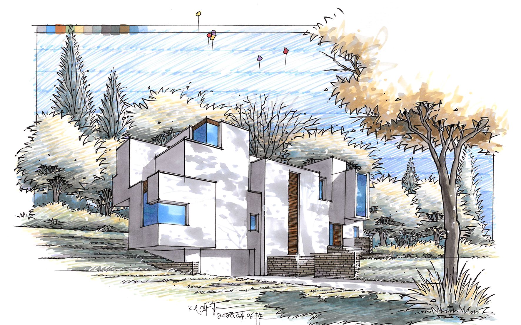 建筑手绘建筑设计手绘马克笔润色陈国华老师示范