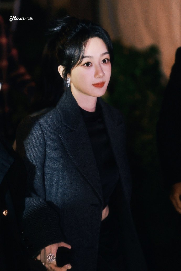 杨紫黑色闪钻镂空裙