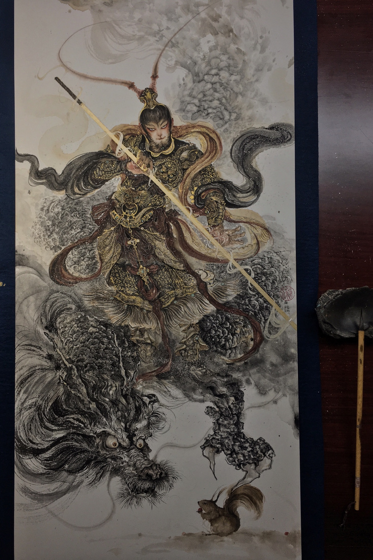 天地生成灵混仙-张渔yu_国画,水墨,孙悟空,西游记_涂鸦王国插画