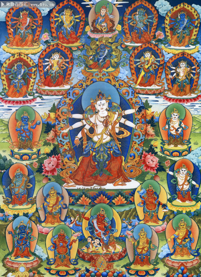 六臂准提菩萨藏传唐卡高清图片