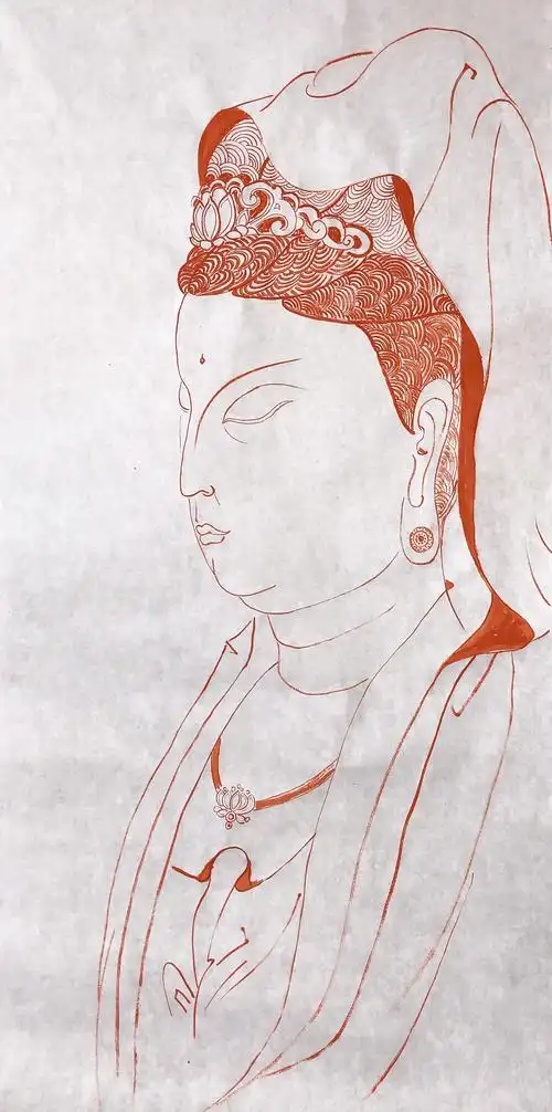 朱砂线描 菩萨佛像