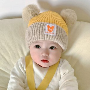 宝宝帽子秋冬季韩版可爱超萌婴幼儿毛线帽冬天加厚男女童套头帽潮