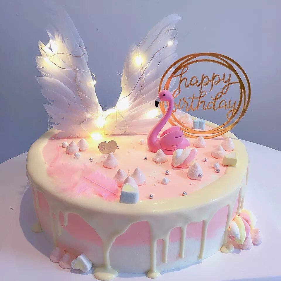 定制 深圳广州同城配送网红ins火烈鸟粉红少女生日蛋糕送闺蜜女友女神