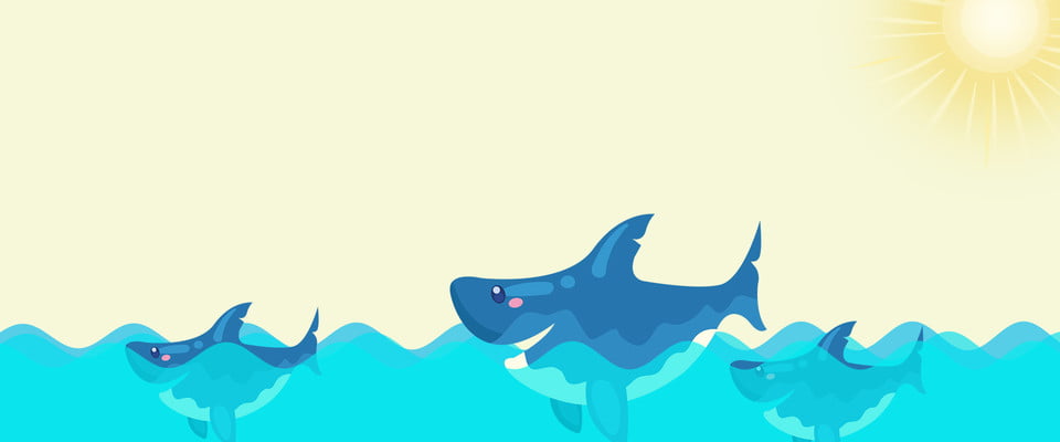 鲨鱼 插画 动漫设计, 天空, 波浪纹, 卡通鲨鱼插画平面广告背景图片