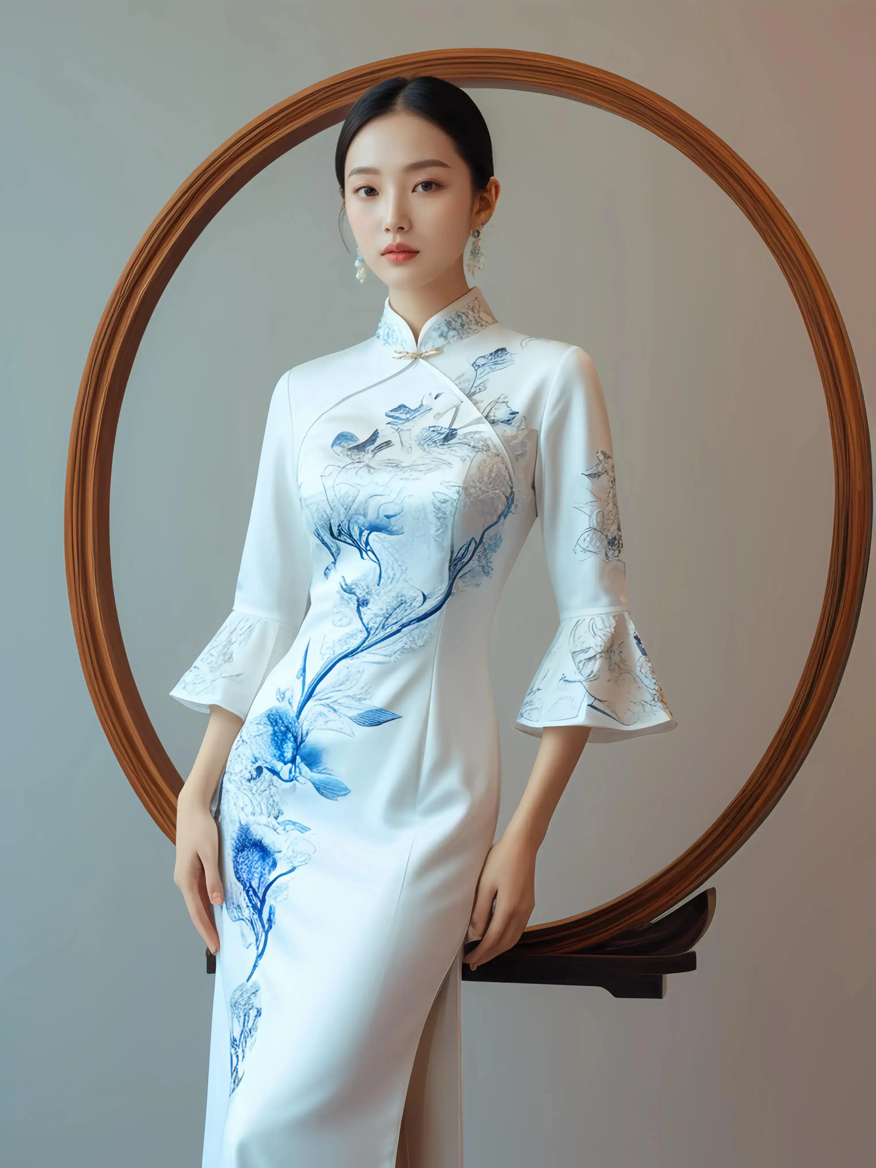 原创超级模特演绎青花旗袍东方之美熠熠生辉