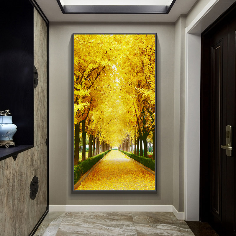 黄金大道玄关装饰画现代简约走廊过道酒店墙画竖版现代装饰画