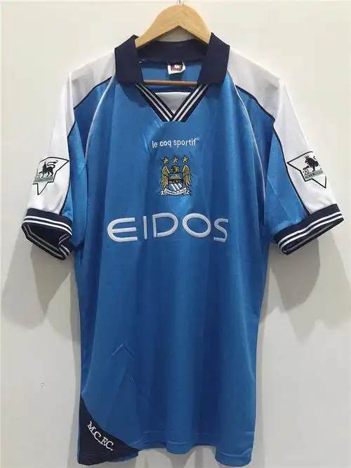 赛季英超曼城复古老款球衣17号孙继海短袖蓝色单上衣印17号孙继海s