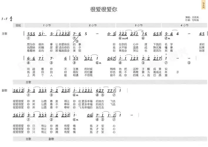 很爱很爱你(简和谱)简谱歌词