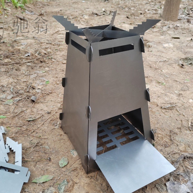 zhr户外便携式柴火炉火箭炉卡片式可折叠旅行露营骑行钓鱼野外炉