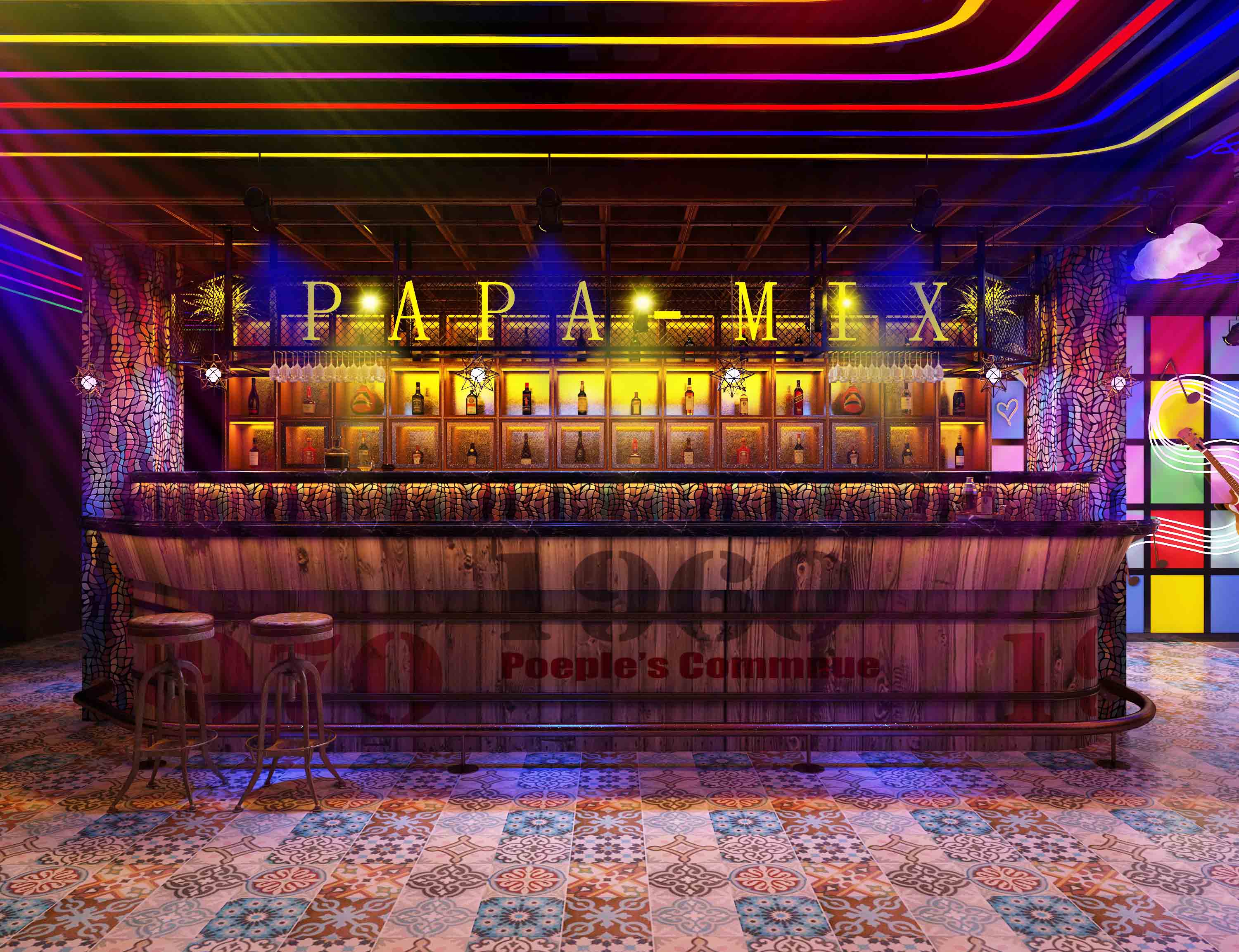 新人作品酒吧吧台背景墙